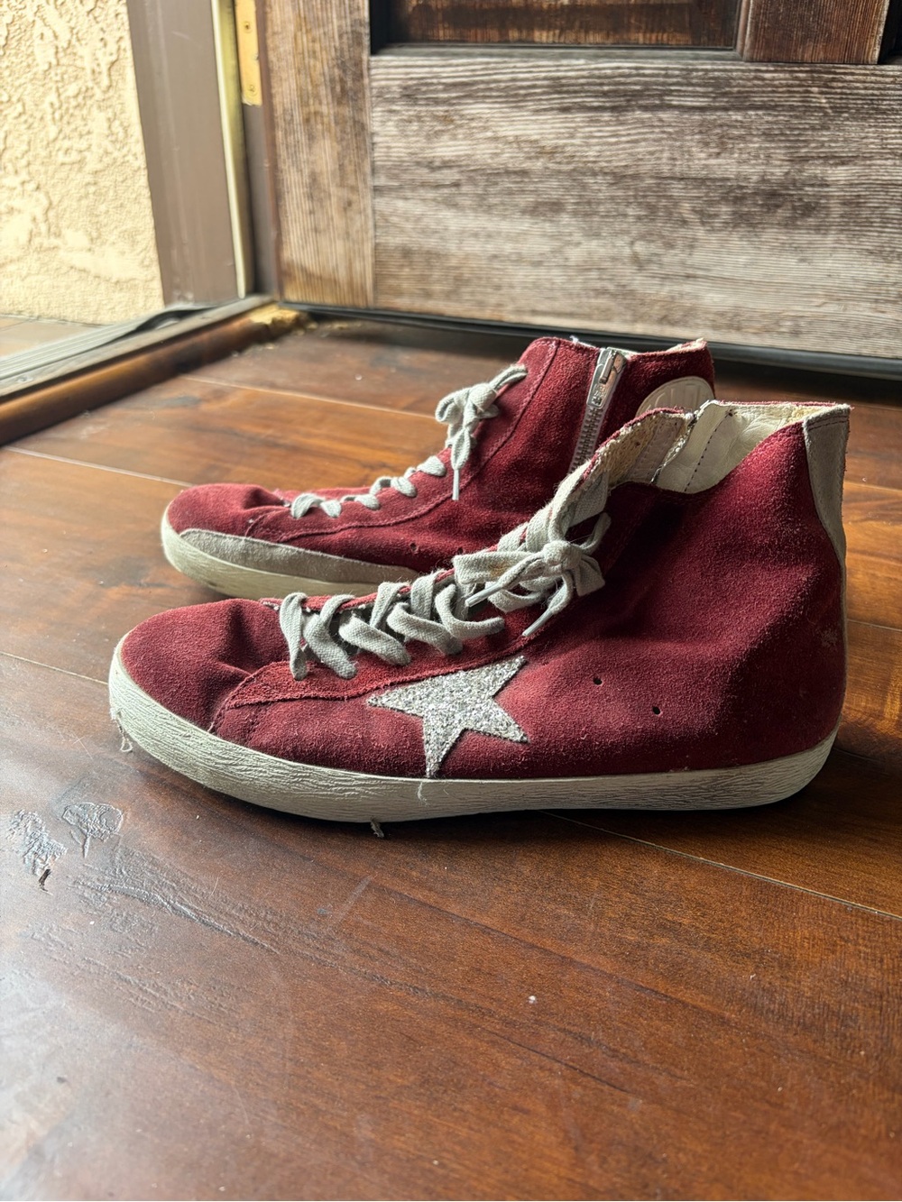Geox Burgundy Suede High-Top Sneakers with White Trim